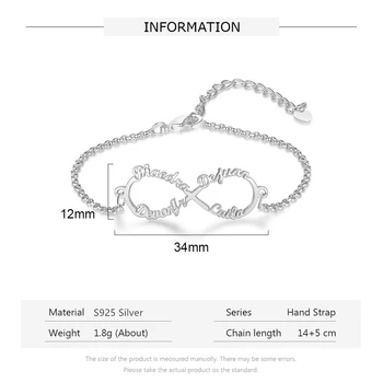 JewelOra 925 srebro próby nazwę użytkownika nieskończoność, bransoletka spersonalizowane bransoletki dla dzieci dla dziewczyn dzieci srebro biżuteria prezenty