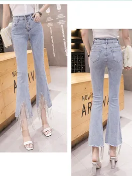 JUJULAND Flare Set świder jeans damskie spodnie jeansowe vintage odzież Damska jesień Wysokiej talii Spodnie jeans elastyczny 6621