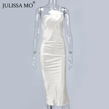JULISSA MO Sexy One Shoulder Bandage sukienka letnia dla kobiet satynowe backless suknia Elgant Bodycon sukienki balowe Vestidos