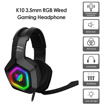 K10 3,5 mm słuchawki przewodowe RGB oświetlenie audio muzyka plac zestaw słuchawkowy z mikrofonem przewodowe słuchawki HiFi słuchawki
