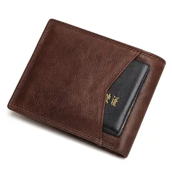 KAVIS Rfid skóra naturalna portfel mężczyźni torebka Portomonee portfel męski Cuzdan Perse posiadacza karty imię darmowy grawer
