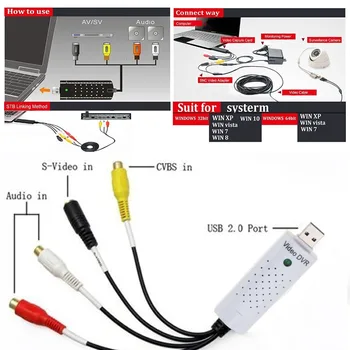 Kebidu USB 2.0 adapter przechwytywania wideo TV, DVD, VHS Captura deo Card Audio AV do komputerowej TV-kamery USB 2.0 Easiercap DC60 UTV007