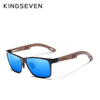 KINGSEVEN 2019 nowy projekt aluminium+ręcznie orzech, drewniane okulary mężczyźni okulary polaryzacyjne akcesoria okulary dla kobiet