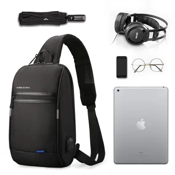 Kingsons Single Shoulder Bag for Men Messenger Bag Male Chest Waterproof Bag Small Crossbody Bag 10,.1 inch Laptop Bag w/ USB