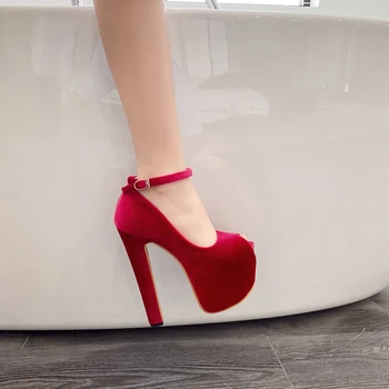 Kobiet Sexy obcasy Peep Toe Red High Heels buty Damskie czapki Czarne buty na platformie 17 cm obcas suknia ślubna 2020 Party Shoes For Women