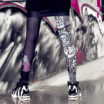 Kobiety gotyckie legginsy różowy cienki miękki Lacina dla dziewczyn fitness list wydrukowano graffiti 3D Harajuku punk-rock spodnie