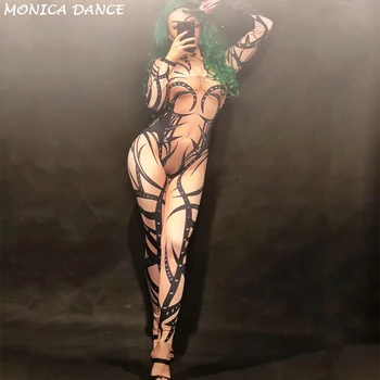 Kobiety sexy scena kolor skóry kombinezon 3D drukowane czarny Totem body klub nocny, przyjęcie świętować piosenkarka, tancerka sceniczna odzież Garnitury