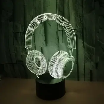 Kolorowe 3D lampy DJ słuchawki lampy stołowe zestaw słuchawkowy muzyka słuchawki 3D lampka nocna kolor sypialnia komputerowa, oświetlenie, wystrój domu LED prezent