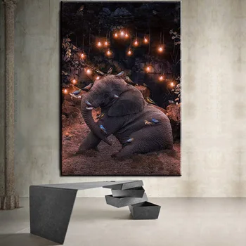 Kolorowe zwierzęta sztuki grać słoń płótnie plakaty reprodukcje ścienne, artystyczne malarstwo ścienne, obrazy do pokoju dziecięcego strona główna ściana Куадрос wystrój