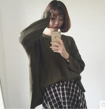 Koreańska wersja leniwy luźny sweter damska odzież zimowa nowy gruby z długim rękawem, okrągły dekolt sweter nietoperz sweter Dolny