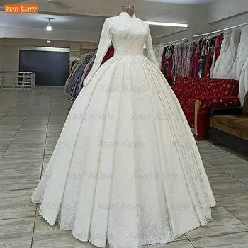Koronkowe suknie ślubne w kolorze kości słoniowej aktualne zdjęcia arabskie długie rękawy vestidos de noiva 2021 biała suknia panny młodej Dubaj na zamówienie trouwjurk