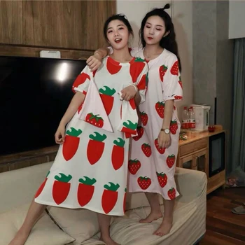 Koszulki nocne kobiety kreskówka drukowanych letnia moda casual негабаритная piżama-koszulka temat kurtki damskie koreański styl elegancki codzienny