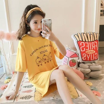 Koszulki Nocne Kobiety Z Krótkim Rękawem Lato Kawaii Piżamy Wypoczynek Koreański Styl Elegancki Studenci Wolna Strona Odzież Damska, Moda Chic