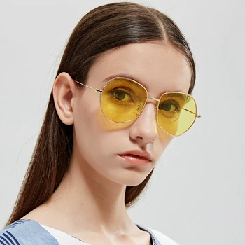 KUJUNY nieregularne sześciokątne okulary kobiety classic marki projektant okulary metalowa oprawka, okulary Przeciwsłoneczne trend punkty wielokąta
