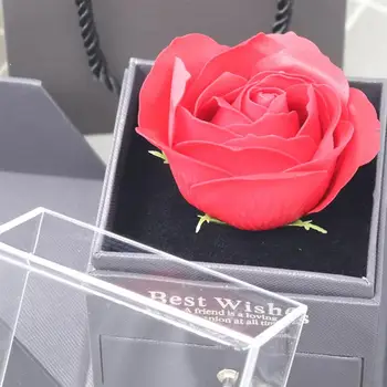 Kwiat Róża Eternelle Pudełko Biżuteria Dziewczyna Kobiety Kolczyki Naszyjnik Szminka Makijaż Przechowywania Do Ślubu, Urodziny, Walentynki Prezent