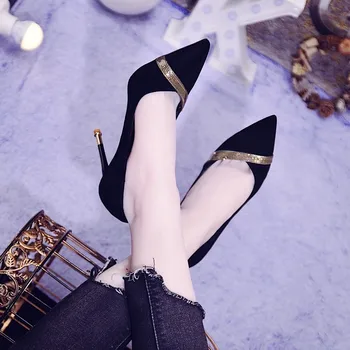 Lady Office Glitter Stiletto Pumps Super High 8.5 CM Women New Fashion Pointed Toe Shallow Shoes Spring Wild Party Black Tacones