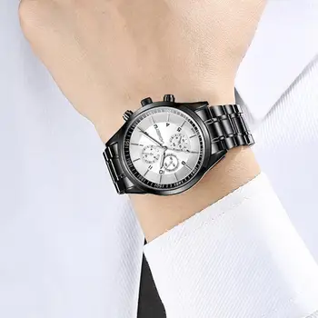 LAGMEEY Luxury Brand Watches Men Three Eyes Dial Watch pasek ze stali nierdzewnej świecące wodoodporny zegarek kwarcowy Relogio Feminino