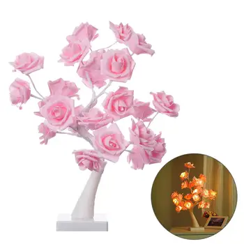Lampa stołowa róża kwiat stół drzewo lampa ślubny, rodzinny wystrój z 24 ciepłymi białymi diodami led, dwa tryby: USB / zasilanie z akumulatora
