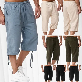 Lasperal nowe męskie krótkie spodnie modne letnie spodnie codzienne stałe spodnie na sznurku codzienne szerokie spodnie z elastycznym pasem