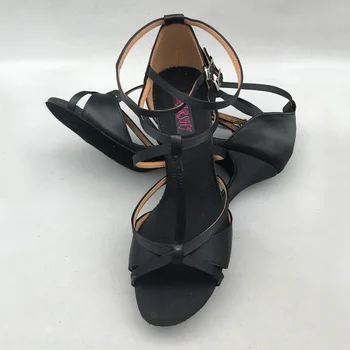 Latynoskie taneczne buty damskie Salsa buty pratice buty wygodne buty MS6232BLK 8,5 cm obcas wysoki obcas niski obcas podwójne ramiączka