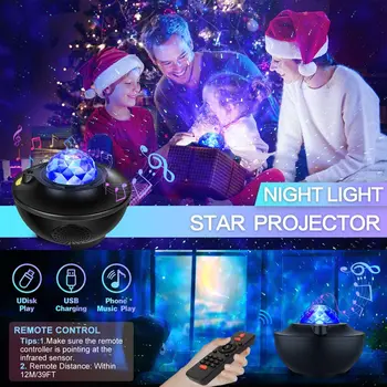 LED Star Night Light Music Starry Water Wave LED Projector Light Bluetooth-projektor Sound Activated Projector Light Decor