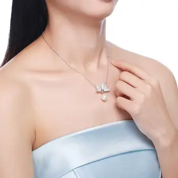 LEKANI marka specjalna konstrukcja prawdziwe 925 srebro naszyjnik kobieta elegancki gładki Kryształ Perła wisiorek naszyjnik łańcuch wysokiej jakości
