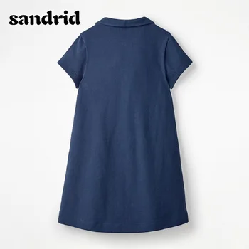Letnia odzież dziecięca niebieska sukienka dla dziewczyn вязаное z czystej bawełny haftowane sukienki z krótkim rękawem nowy Сандрид