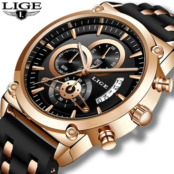 LIGE New Classic Black Mens Zegarki Top Luxury Brand Watch For Man Military Silicone Quartz Wodoodporny Clock Relogio Masculino