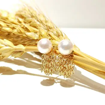 Lii Ji bardzo okrągły 6-7 mm wysoki połysk prawdziwym słodkowodne perły kolczyki 14 Do złota wypełnione stadniny kolczyki kitki klasyczny elegancki prezent
