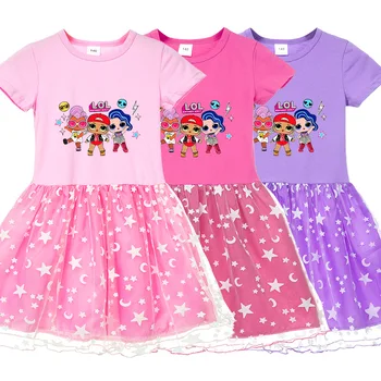 LOL Surprise Girls Casual Dress New Summer Kids Princess Dress Baby Cartoon LOL Clothes for 2-14 Lat Children Sweet Clothing