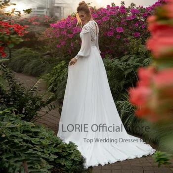 Lori arabskie suknie ślubne z długich rękawach aplikacje koronki czeskie suknie ślubne szyfon Boho vestido de noiva 2020