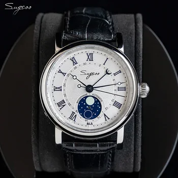 Luksusowe mechaniczne zegarki automatyczne męskie 2020 faza księżyca Luminous Seagull Movement ST2108 Watch For Men montre automatique homme
