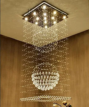Luksusowy hol kryształowy lampa podwójna drabina żyrandol led, wiszące, liniowe lampy K9 kryształowy żyrandol GU10 LED Light