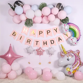 Macaron balloon boy or girl gender reveal party happy birthday banner wedding anniversary party decoration balloon pink unicorn