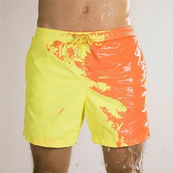 Magiczne zmiana koloru plażowe spodenki męskie kąpielówki strój kąpielowy szybkoschnące szlafroki szorty plażowe spodnie Męskie szorty fitness