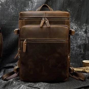 MAHEU New Design Leather Backpack for Men 16 Inch Laptop Backpack Cowhide School Bag Travel Rucksack Male Bag Outdoor Travel Bag