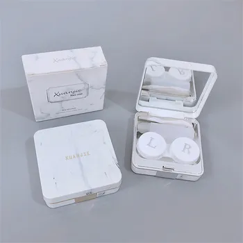 Marmurowy wzór kwadratowy obudowa do soczewek kontaktowych INS temperament contact lens case travel glasses case as gift Contact lens care box