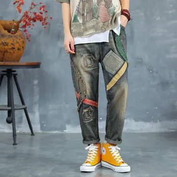 Max Lulu 2019 Jesienna Moda Koreański Panie Podarte Jeansowe Spodnie Kobiety Paski Dziury Jeans Vintage, Elastyczne Spodnie Plus Size