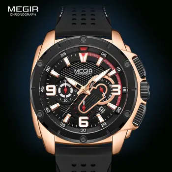 Megir Zegarek Mężczyźni 2020 Moda Chronograf Kwarcowy Zegarek Mężczyzna Wodoodporny Pasek Silikonowy Zegarek Luksusowe Militarne Zegarki Sportowe
