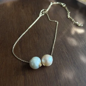 MENGJIQIAO New Arrive Fashion słodkowodne perły piłka naszyjnik Naszyjnik dla kobiet elegancki, metalowy łańcuch obroże, biżuteria Kolye prezenty