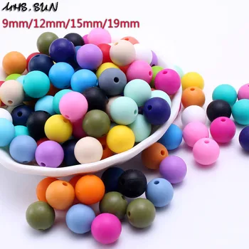 MHS.SUN Real food grade silicone koraliki kolorowe 9/12/15/19 mm okrągłe silikonowe akrylowe BPA za darmo do żucia dla DIY nursing baby jewelry