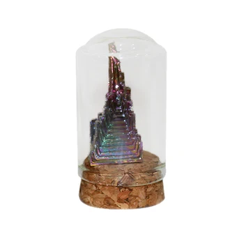 Mineralny Próbki Miska W Kształcie Stożka Tenis Ornament Wyświetlacz Ze Szklaną Butelką Mini Kryształ Naturalny Tęczowy Bizmut Dekoracyjny Dom