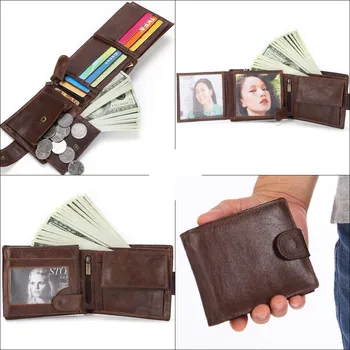 MISFITS marka męski portfel ze skóry naturalnej krótki portfel na monety moda Hasp portfel dla mężczyzn Portomonee z posiadaczem karty Zdjęcia uchwyt