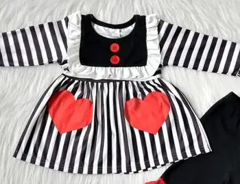 Miłość paski Walentynki dla dzieci fałszywy kieszeni Baby Girl warstwowa koronki kolorem spodnie butik zestaw 2 sztuk