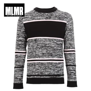 MLMR męski kontrastujące Сплайсированный pasiasty sweter JackJones bawełny, okrągły dekolt sweter z dzianiny top Męska odzież Basic 219124506