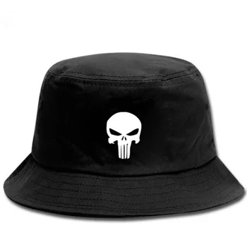 Moda bawełna hip-hop wiadro kapelusz Punisher czaszka wiadro kapelusz mężczyźni druku polowanie rybak czapki losowe unisex sportowe czapki basenie