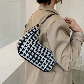 Moda Houndstooth wełniana łańcuch half Moon Bag mała torba Luksusowe Torebki damskie torby projektant SAC a Main Crossbody torebki dla kobiet