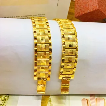 Moda prawdziwe 18K złota bransoletka dla mężczyzn wisiorki biżuteria luksusowe Push-pull poszerzyć zegarek bransoletka łańcuch nie znikają wykwintne biżuteria prezenty