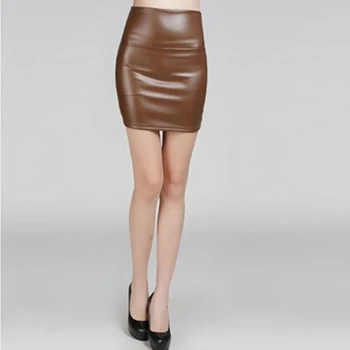 Moda sztuczna skóra Kobiety krótka spódnica Sexy tylna zamek-spódnica A-line pakiet hip mini spódnice odzież Damska plus rozmiar 3XL