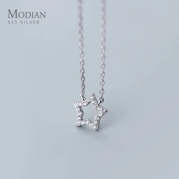 Modian Trendy 925 Sterling Silver Sparkling CZ Lovely Little Star naszyjnik dla kobiet Link Chain Fine Jewelry Girl Gift